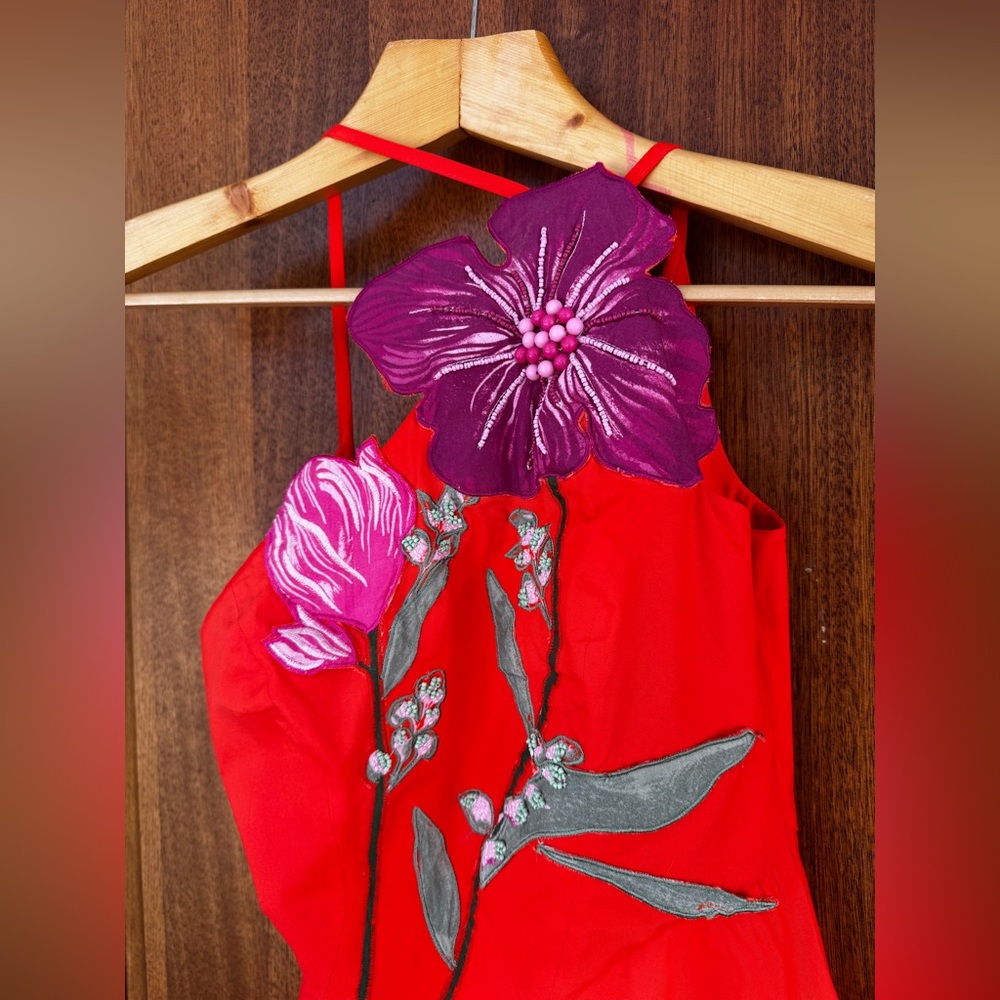 Anthropologie Asymmetric Red Sexy Floral Cocktail Party Dress Resort Wear 2 - Picture 13 of 14